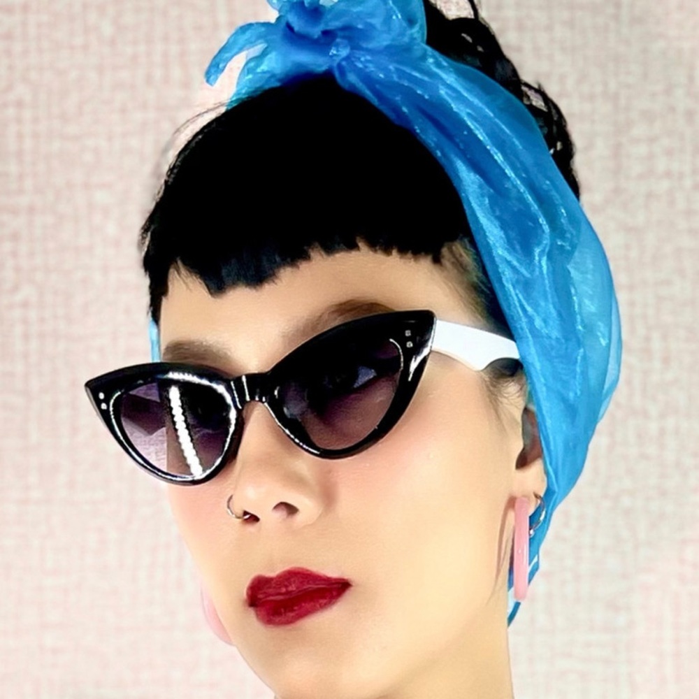 Retro 50s Blue Sheer Head Neck Scarf Pinup Vintage Style Wrap - Picture 2 of 2